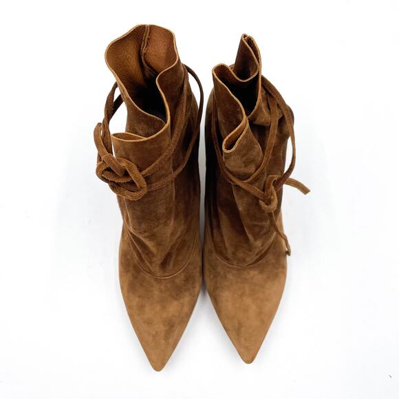 Marion Parke Millie Booties Brown Suede Ankle Strap Kitten Pointed Toe Sz 37 / 7 - Picture 4 of 9